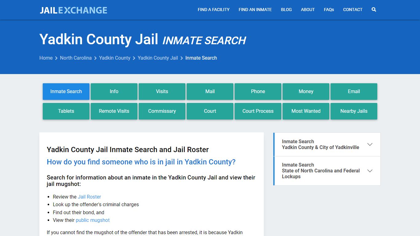 Inmate Search: Roster & Mugshots - Yadkin County Jail, NC - Jail Exchange
