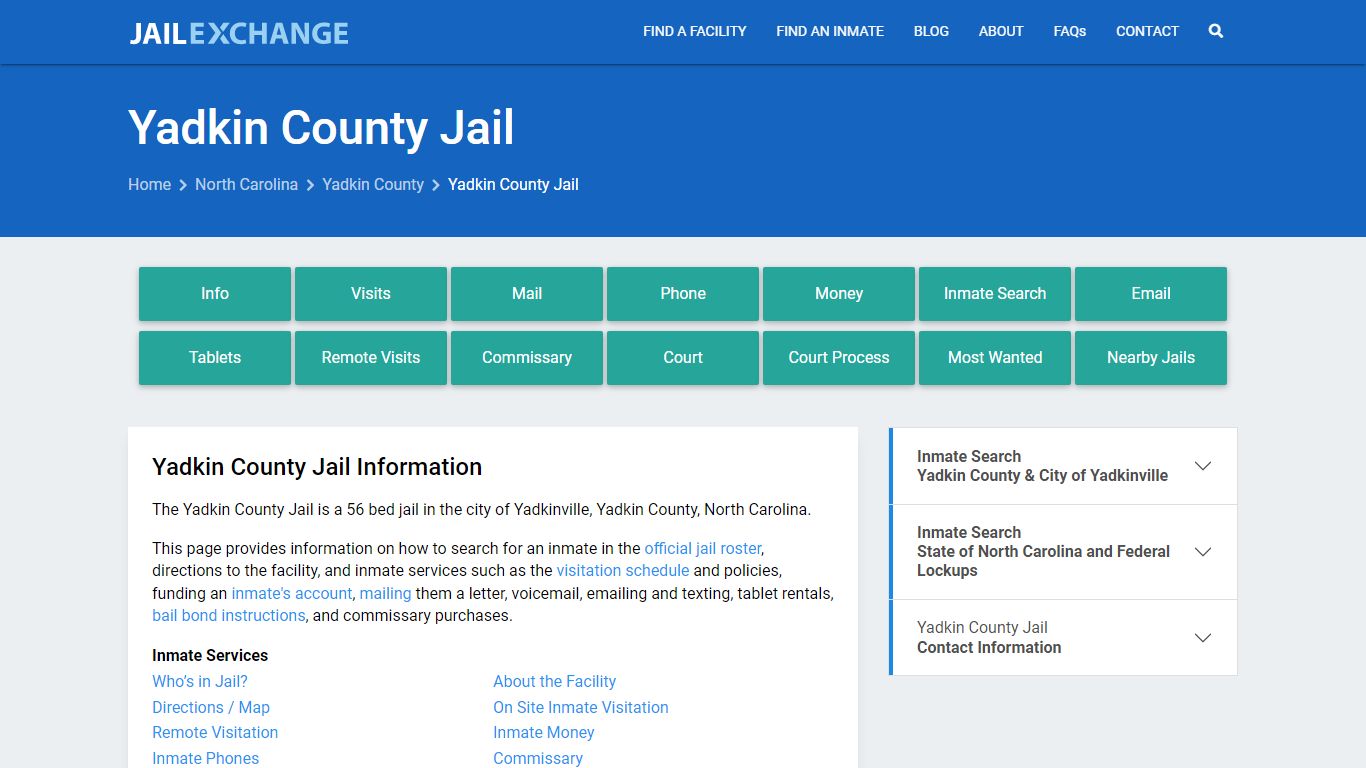 Yadkin County Jail, NC Inmate Search, Information