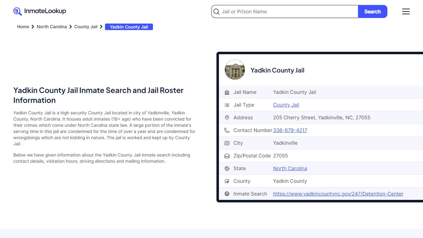 Yadkin County Jail Inmate Search and Jail Roster Information